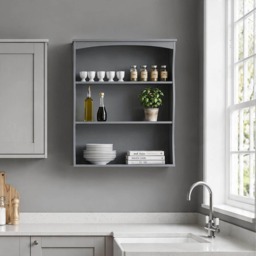 Grey Wall Mounted Shelves Painted 3 Book Shelves Ideal for Kids Bedroom Kitchen Grey