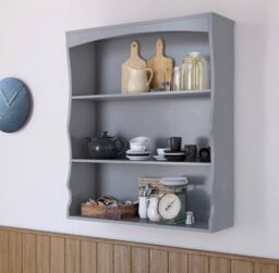Grey Wall Mounted Shelves Painted 3 Book Shelves Ideal for Kids Bedroom Kitchen Grey
