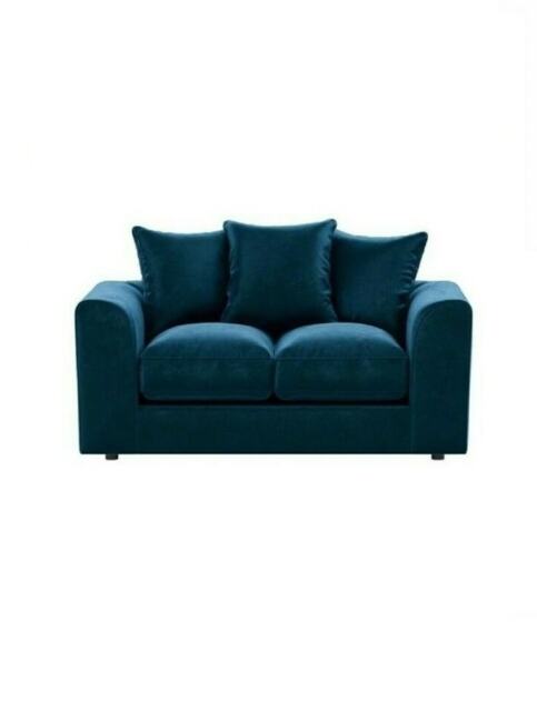 PLUSH VELVET ROYAL BLUE 2 SEATER SOFA SUITE