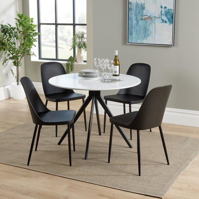 Aspen White 100cm Round Dining Table with 4 Duo Plastic Chairs - Modern Dining Set Black Black One Size 1
