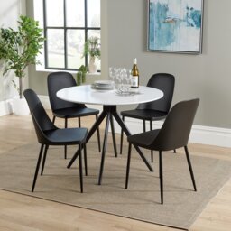 Aspen White 100cm Round Dining Table with 4 Duo Plastic Chairs - Modern Dining Set Black Black One Size 1