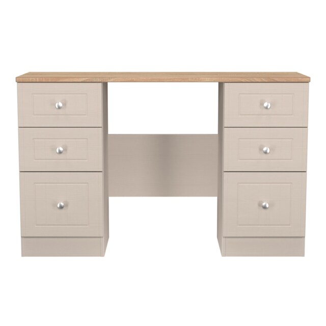 Cambridge 6 Drawer Kneehole Desk in Kashmir Ash & Bardolino Oak (Ready Assembled) Cream Kashmir Ash & Bardolino Oak