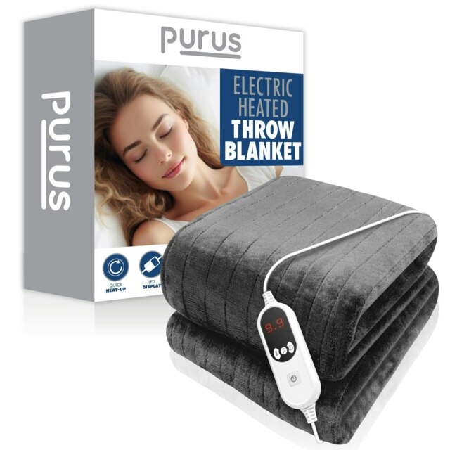 Purus Electric Heated Fleece Blanket Throw 160x120cm - Grey