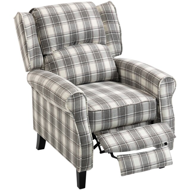 HOMCOM Recliner Chair for Living Room Wingback Chair with Padded Armrest Black Grey and White Check Not provided