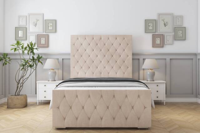 "Sloomy Watson Sand Naples Bed Frame With Mattress With 50"" Upholstered Headboard 5' King"