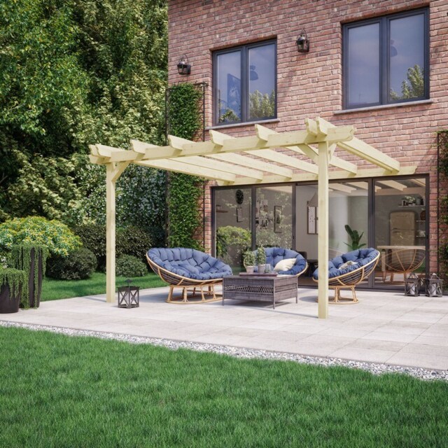 Wall Mounted Double Garden Pergola - Wood - L300 x W300 x H270 cm - Light Green