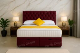 End Opening Ottoman Divan Bed Set Maroon Plush Velvet 6ft Super king