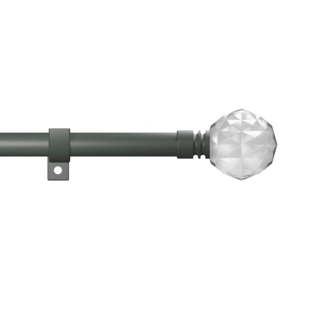 Metal Eyelet Extendable Curtain Pole, Crystal Finials 70-120cm Grey Painted Grey