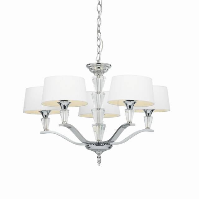 Fiennes 5 Light Multi Arm Ceiling Pendant Chrome, White Tc Fabric, E14