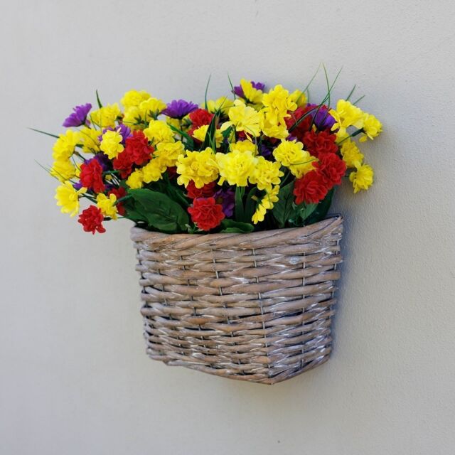Artificial Wildflower Wall Floral Arrangement in Wicker Basket 32cm Grey Grey 1