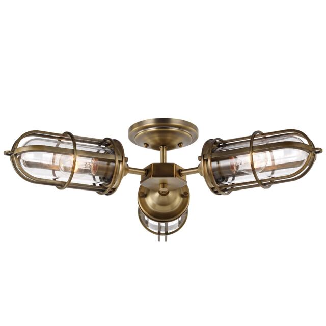 Feiss Urban Restoration 3 Light Semi Flush Dark Antique Brass IP44