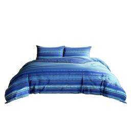 Duvet Cover And Pillowcase Set Blue And Red Stripe Design Polycotton Bed Linen Blue Blue Super King