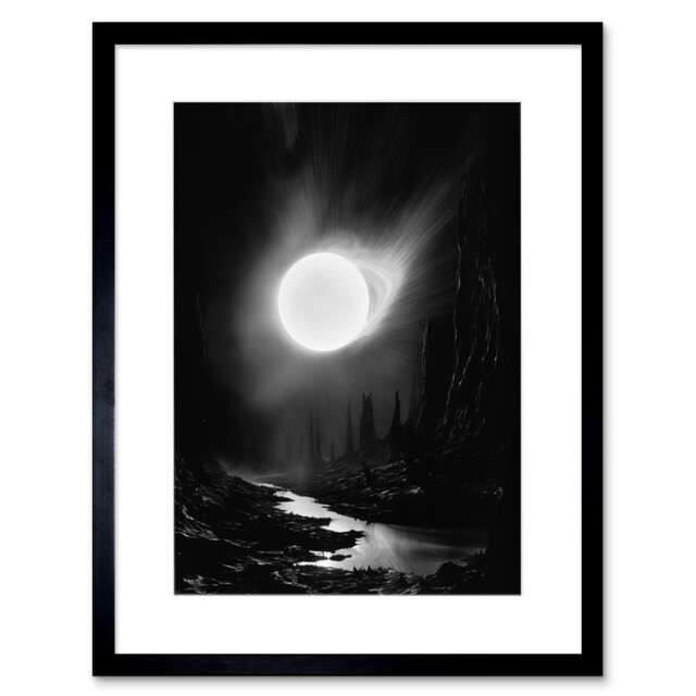 "Solar Flares Dramatic Fantasy Landscape 9x7"" Black Framed Wall Art Print"