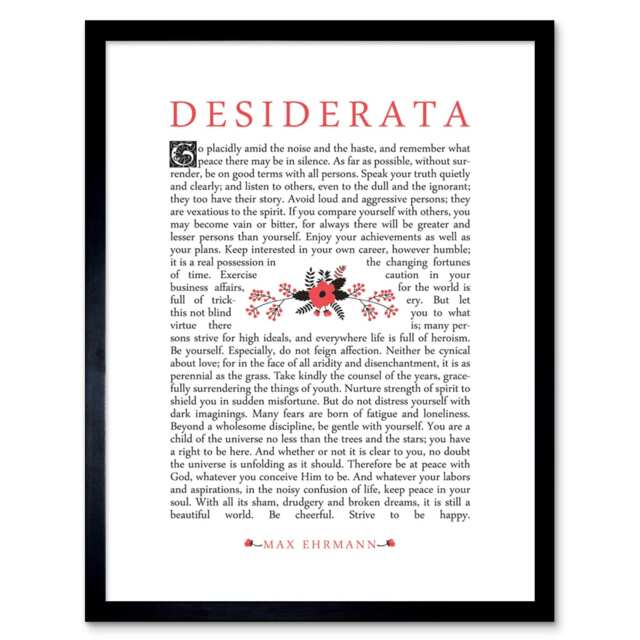 "Desiderata Poem MAx Ehrmann Floral Home Decor 12x16"" Framed Wall Art Print"