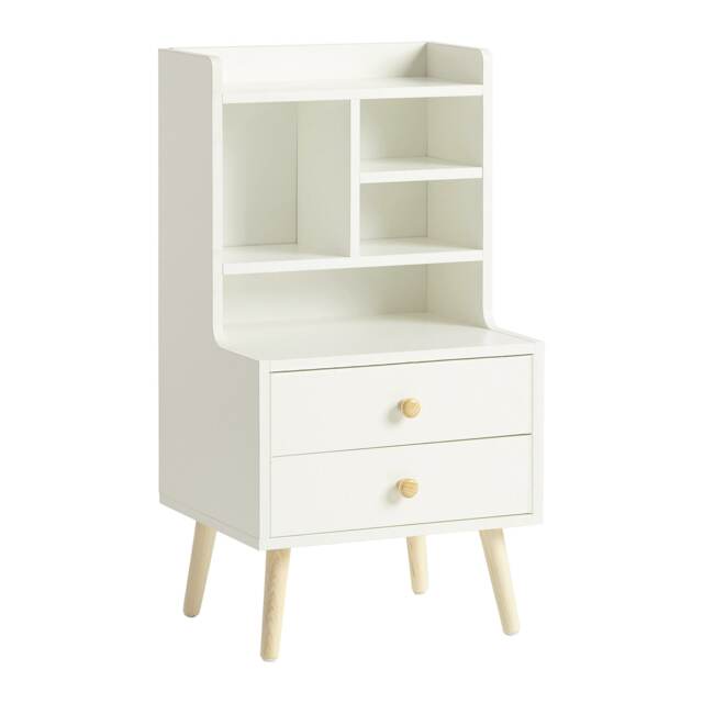SoBuy FBT100-W,Modern Bedside Table with 2 Drawers & 3 Open Shelves White White 1