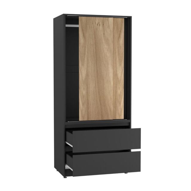 URBNLIVING 2 Sliding Door Wardrobe With 2 Drawers And Hanging Rail Black Oak Doors 1