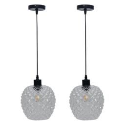 Set of 2 Baine - Clear Textured Glass with Black Pendant Fittings Clear Clear 2