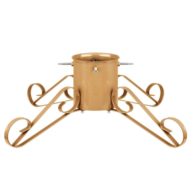 Holly International Traditional Metal Scroll Leg Christmas Tree Stand for Real Trees to 3m - Gold