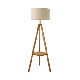 ValueLights Morrigan Mid Wood Shelf Floor Lamp Cream Shade