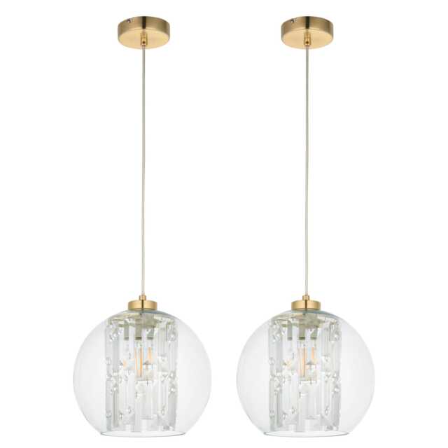 Set of 2 Mallorie - Satin Brass Jewelled Glass Celling Pendant Lights