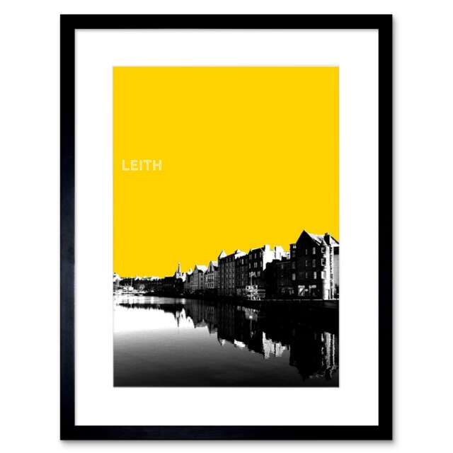 "Leith Shore Edinburgh Scotland Scottish Yellow 9x7"" Black Framed Wall Art Print"