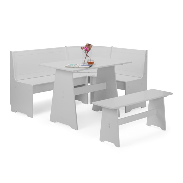 Premium Newbury 158cm Corner Dining Set with Storage Bench - Dove Grey