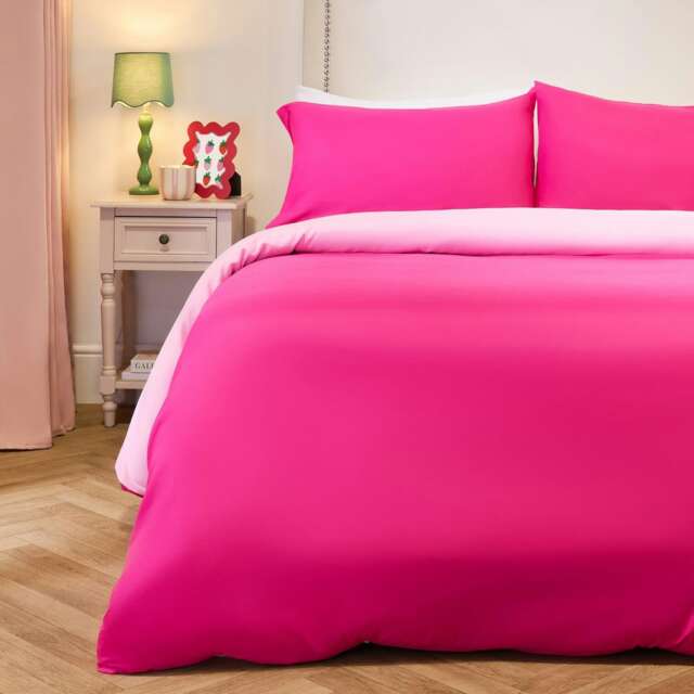 OHS Reversible Microfibre Duvet Cover and Pillowcase Bedding Set Pink Light Pink King