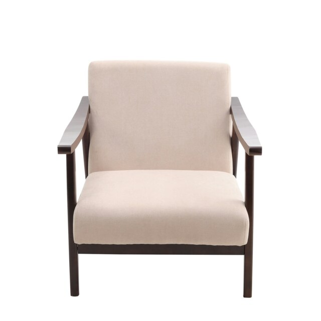 Living and Home Direct Wooden Single Armchair Sofa Accent Chair Fabric, Beige