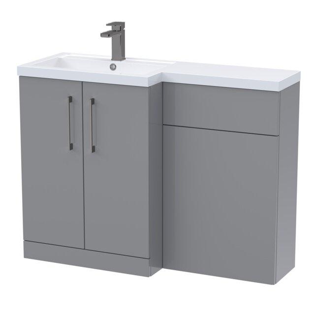 Balterley Left-Hand Bathroom Vanity and WC Unit Combination with Basin, with Handles Grey Satin Grey