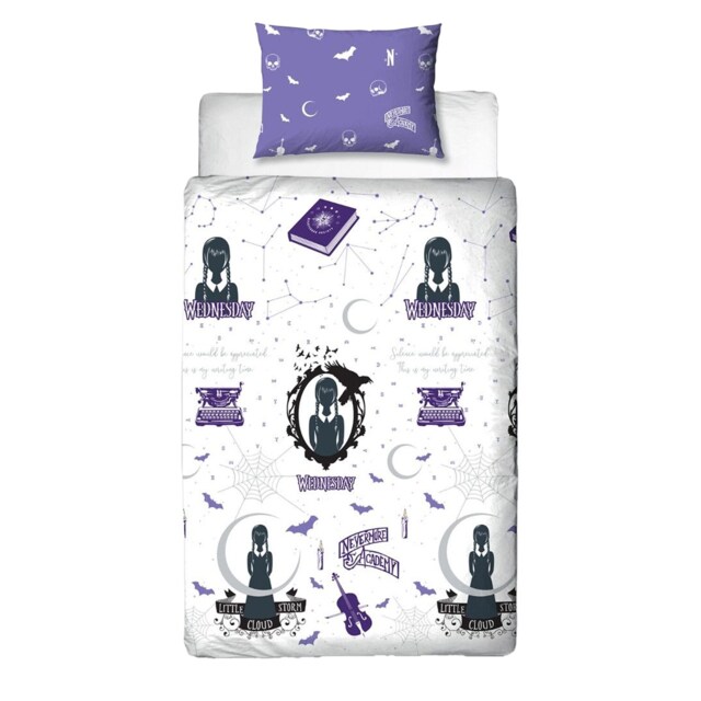 Wednesday Destined Single Duvet Cover Set Purple Purple/White/Black Single 1