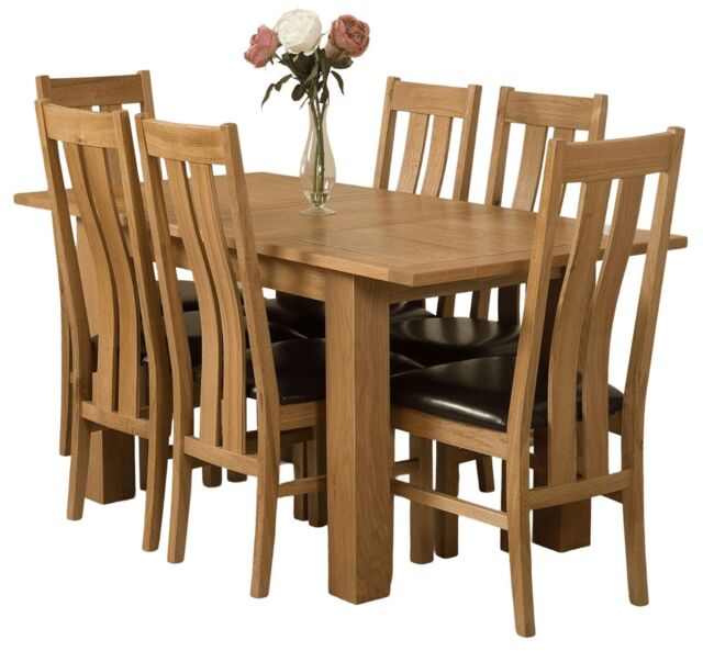 Hampton 120-160cm Oak Extending Dining Table and 6 Princeton Chairs Brown Brown