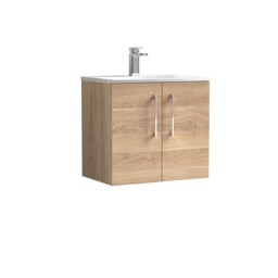 Balterley Modern Bathroom Wall Hung 2-Door Vanity & Basin Brown Bleached Oak 570 x 610 x 440mm