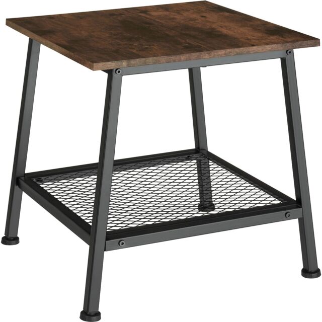 Bedside Table Bedford - industrial style, with shelf and grid shelf, 45.5 x 45 x 47 cm Brown Industrial wood dark, rustic 45,50 x 45 x 47 cm 1
