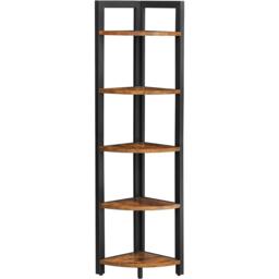 5-Tier Corner Bookcase Storage Shelf, Multipurpose Plant Stand and Display Unit, Rustic Brown and Black