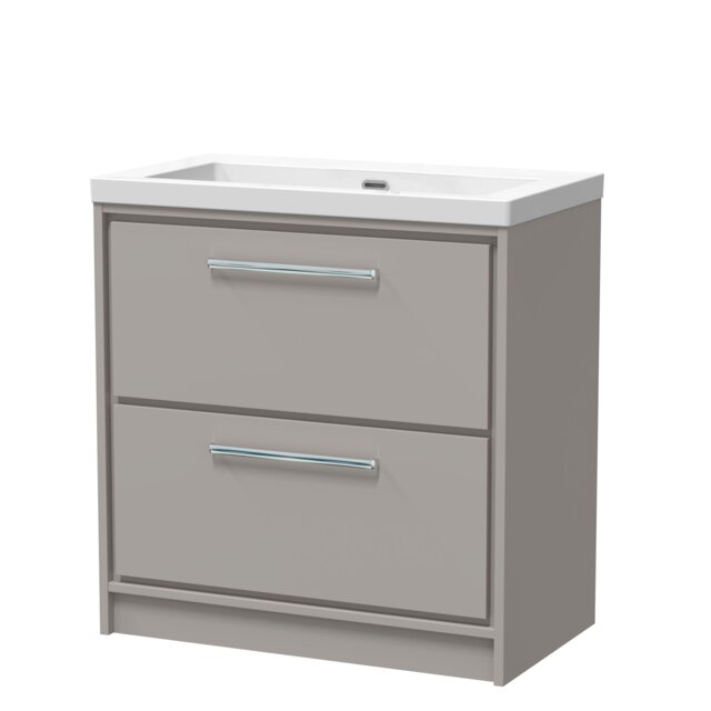 Balterley Modern Bathroom 2 Soft-Close Drawer Floor Standing Vanity Unit Fireclay Basin Grey Pebble Grey 845 x 813 x 462mm