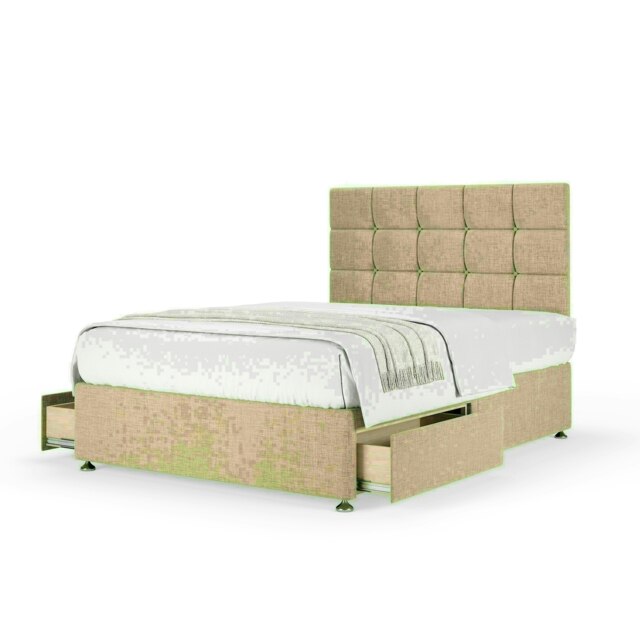 Cream Linen 4 Drawer Divan Base and Pearl Headboard Double