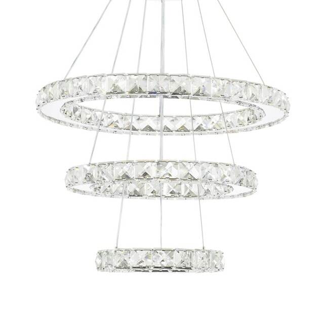 Living and Home Modern 3-Tier Adjustable Crystal LED Pendant Light