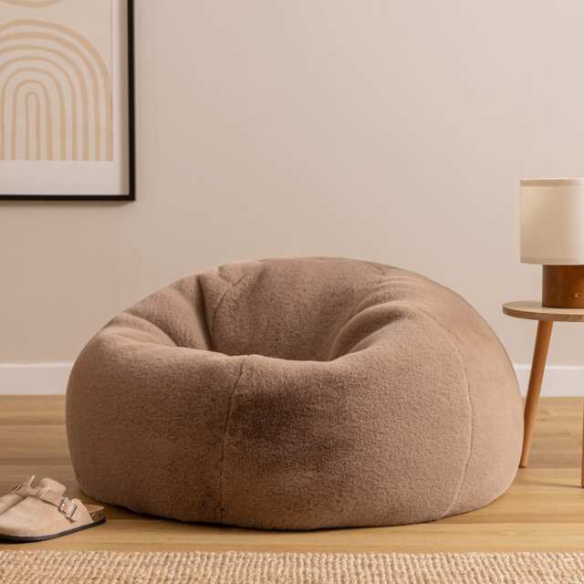 Icon Kingston Rabbit Faux Fur Classic Dome Bean Bag, Mocha Brown