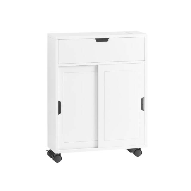 SoBuy BZR31-W,Slim Bathroom Cabinet on Wheels with Sliding Doors White White 1
