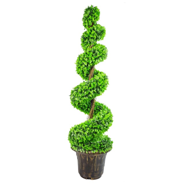 120cm Green Large Leaf Spiral with Decorative Planter Green 4ft
