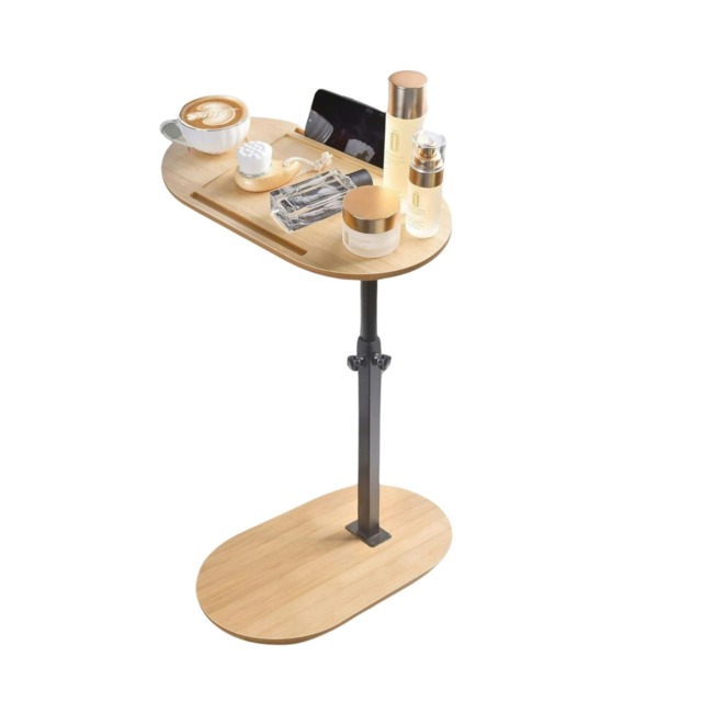 Wooden Adjustable Side Tray Table Natural Wood Brown One Size