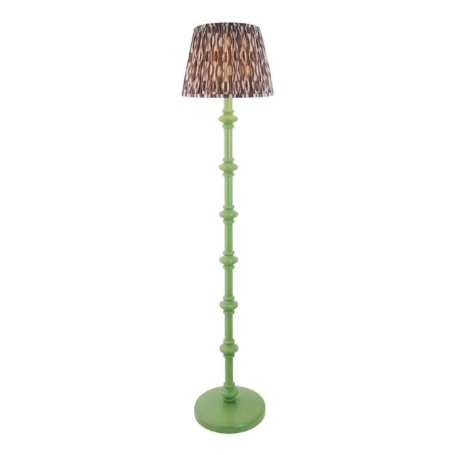 Carnaby Satin Cotswold Green Paint Floor Lamp with Pearl Grey Fabric Ikat Shade 35cm B22