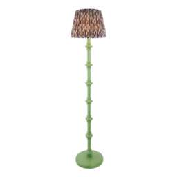 Carnaby Satin Cotswold Green Paint Floor Lamp with Pearl Grey Fabric Ikat Shade 35cm B22