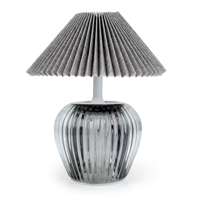 Ridged Glass LED Table Lamp with Pleated Shade - Pink Black Smokey Black One Size 1