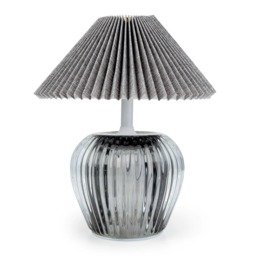 Ridged Glass LED Table Lamp with Pleated Shade - Pink Black Smokey Black One Size 1