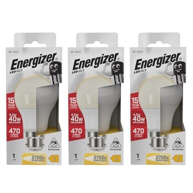 Energizer LED GLS B22 470lm 4.2W 2700K (Warm White) Light Bulb - Pack of 3