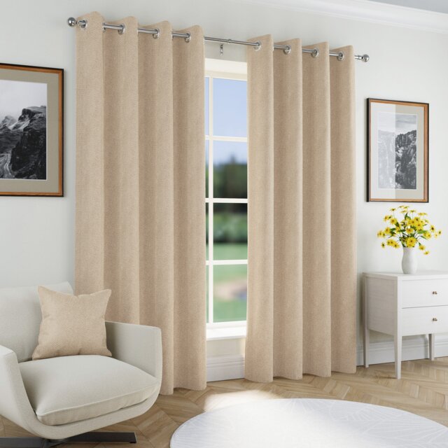 Enhanced Living Chester Natural 66 x 72 inch (168x183cm) Eyelet Thermal Noise Reducing Blackout Curtains (PAIR) Brown Natural 2
