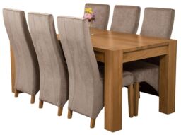 Kuba 180 x 90 cm Chunky Oak Dining Table and 6 Lola Fabric Chairs Grey Grey
