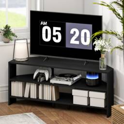 HOMCOM Corner TV Stand for 47 Inch Television, Modern TV Unit with 2 Open Shelves for Living Room, Bedroom, Black Black