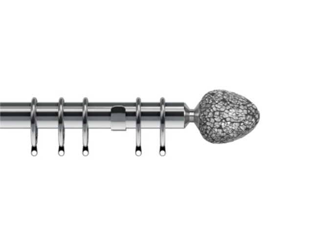 35mm Fixed Length Metal Curtain Pole Set Satin Silver Alexia Finial 200cm Silver Silver